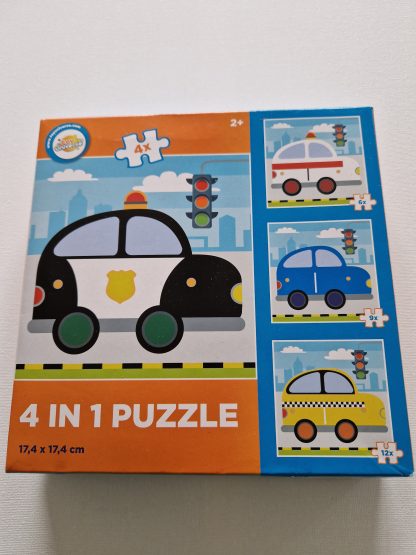 4 in 1 puzzel voertuigen