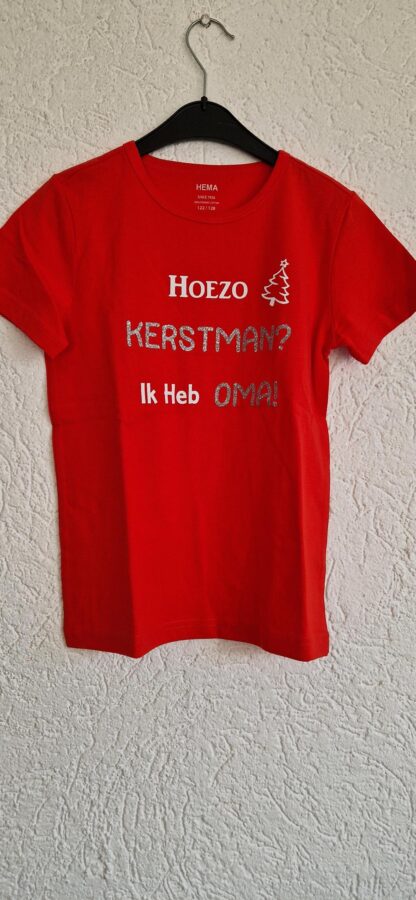 122 128 - Hema kerstshirt rood print nieuw (0124gh2)