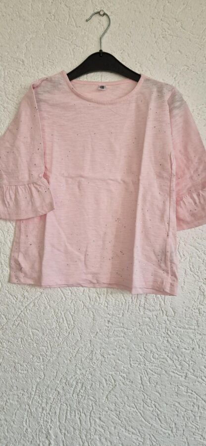 122 128 - Roze shirt zilveren spikkels (0124gh1)