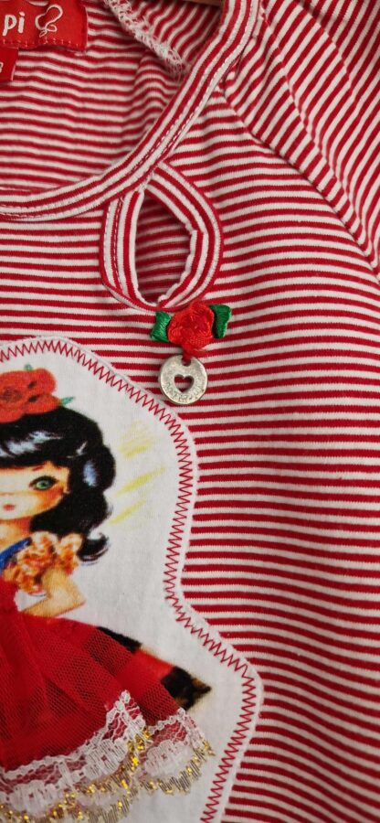 092+98+104 - Mim-Pi shirt streepjes rood wit nieuw - Afbeelding 3