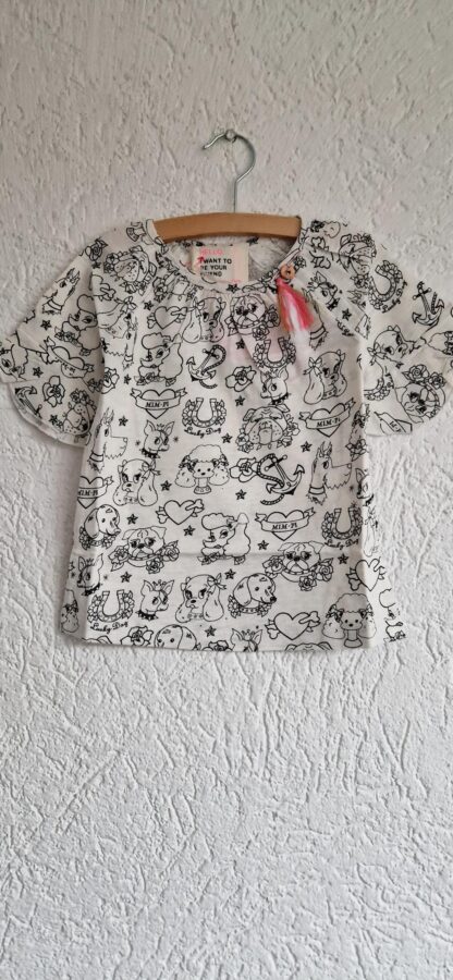 104 - Mim-Pi shirt zwart wit printjes nieuw