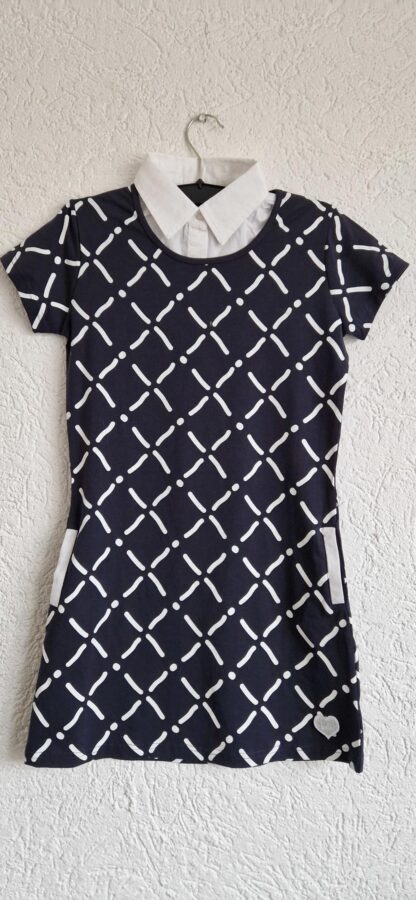 134/140+146/152 – LoFff jurk blauw wit checks nieuw
