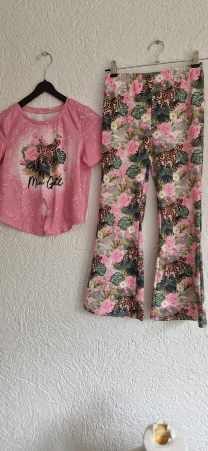 128 - Mini girl set tijgerprint roze (0824ger1)