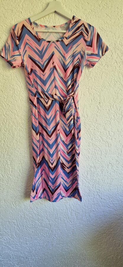 164 - Jurk strepen diagonaal roze blauw (0924meg16)