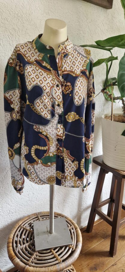 L - Shein blouse patroon groen blauw (1024kel1)
