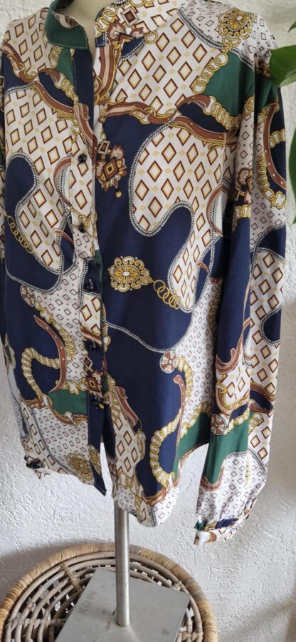 L - Shein blouse patroon groen blauw (1024kel1) - Afbeelding 3
