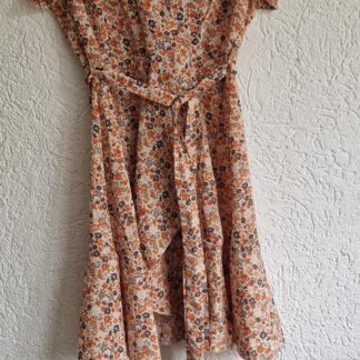 L - Shein jurk bloemen oranje grijs (1024kel1)