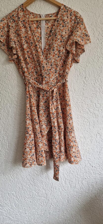L - Shein jurk bloemen oranje grijs (1024kel1)