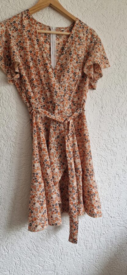L - Shein jurk bloemen oranje grijs (1024kel1) - Afbeelding 3
