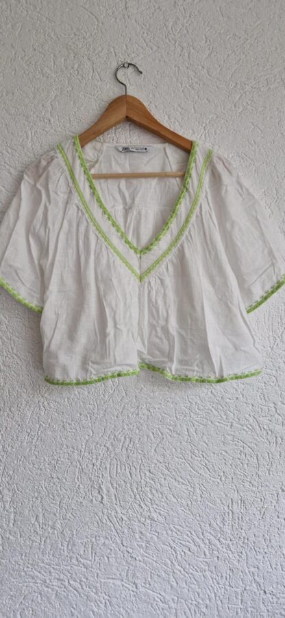XS - Zara wijde blousetop wit lime (1124bak)