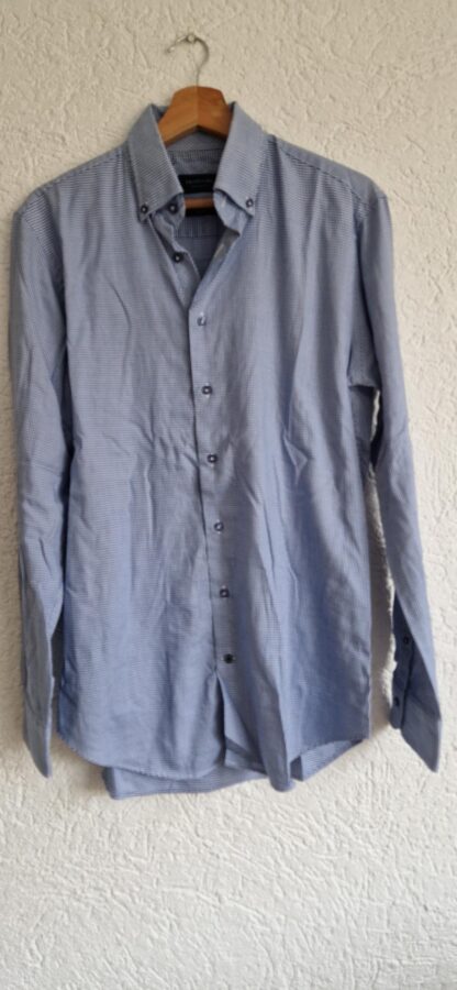 M (39) - Profuomo overhemd blauw wit ruitje (1124jac1)