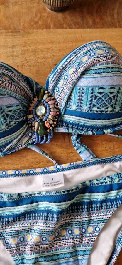L - Bikini met blauw en kraaltjes (nieuw) (0125did4) - Afbeelding 3