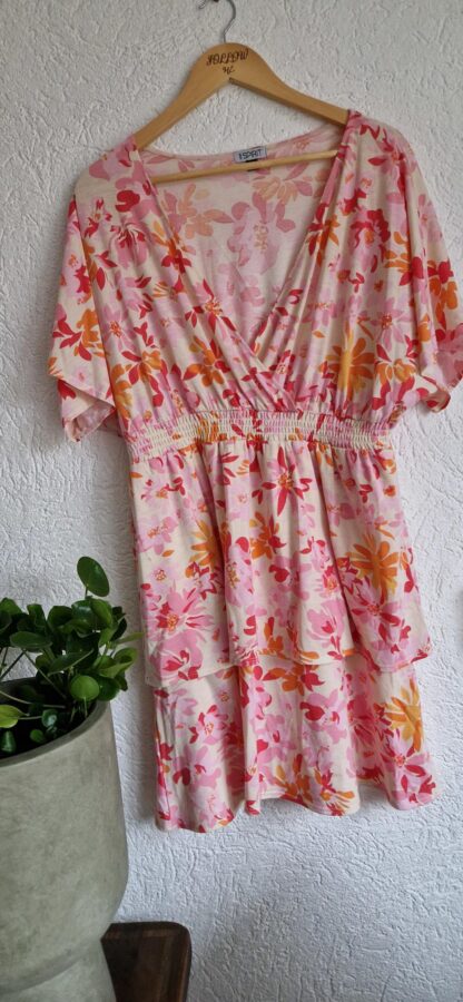 L/XL - True Spirit jurk bloemen roze oranje (0125kel2) - Afbeelding 2