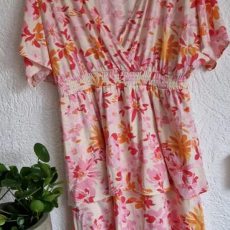 L/XL - True Spirit jurk bloemen roze oranje (0125kel2)