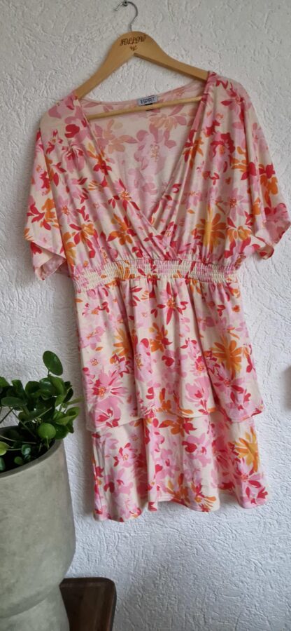 L/XL - True Spirit jurk bloemen roze oranje (0125kel2)