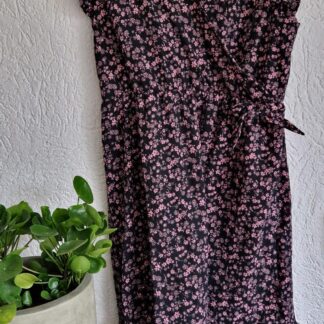 L - Jurk zwart roze bloementjes (0125kel2)