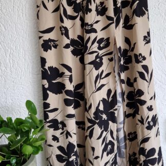 L - Shein rok beige zwart bloemen (0125kel1)