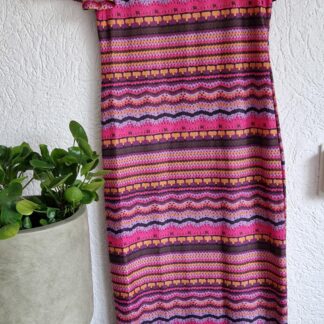 L - Shein jurk roze paars okergeel print (0125kel2)