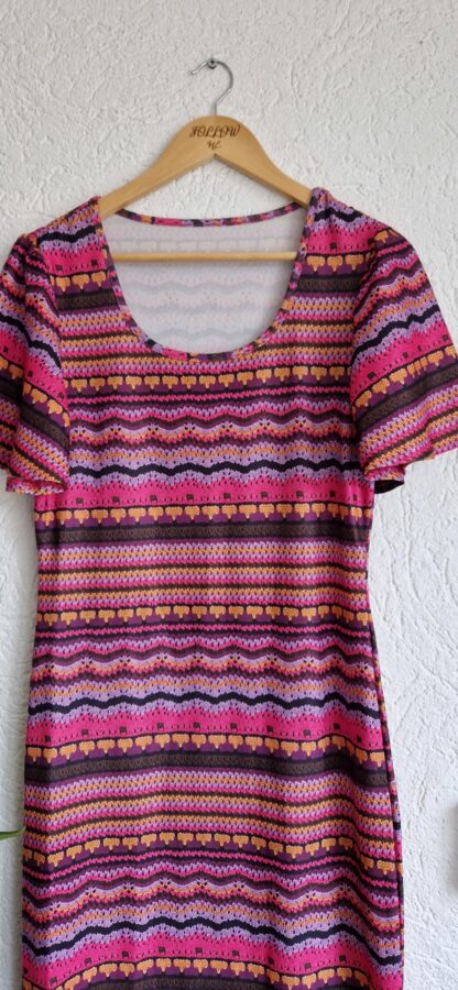 L - Shein jurk roze paars okergeel print (0125kel2) - Afbeelding 4