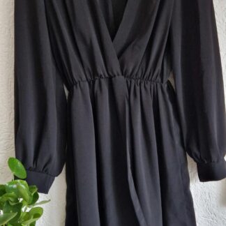 L - V-hals jurk zwart lange mouw (0125kel3)