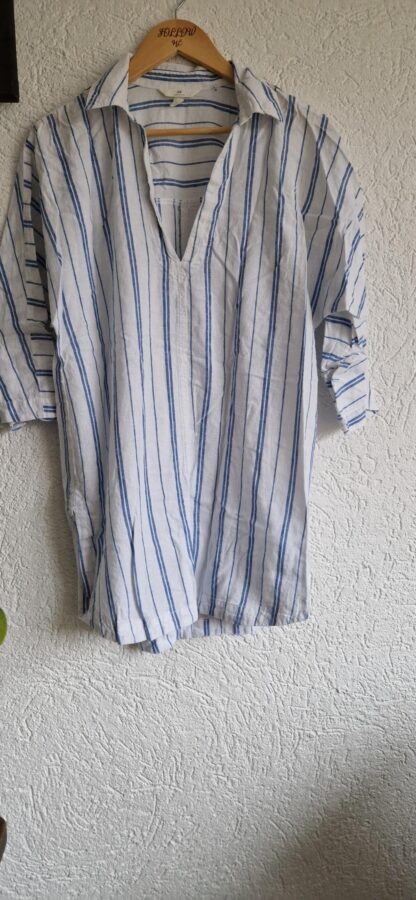 S (oversized) - H&M blousejurk streep linnen (0225ros2) - Afbeelding 2