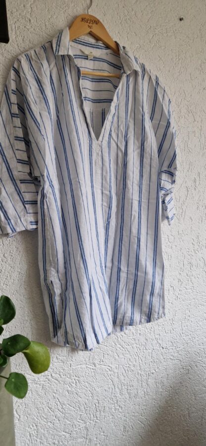 S (oversized) - H&M blousejurk streep linnen (0225ros2)