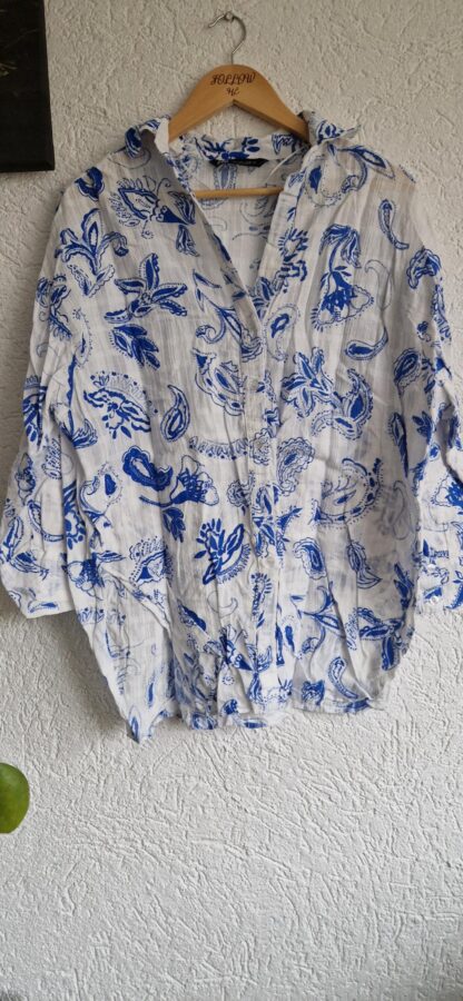 L - Zara blouse blauw wit (0225ros5)