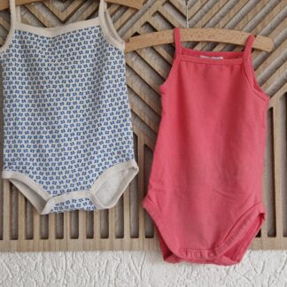 062 68 - Hema romper roze/blauw wit (0325nic)