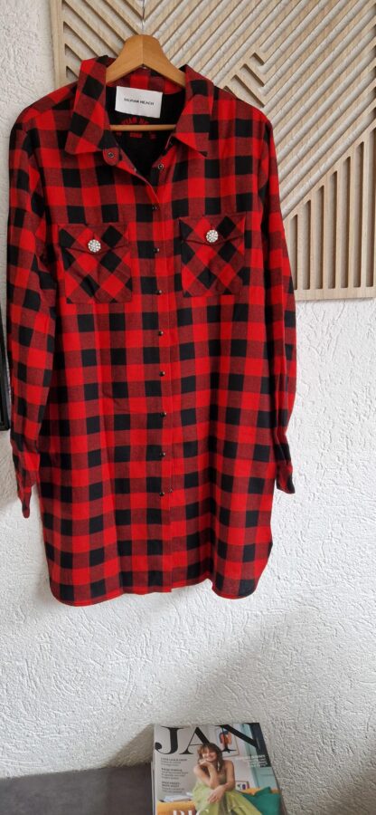 46 - Silvian Heach blouse geblokt rood zwart (0325meg3)