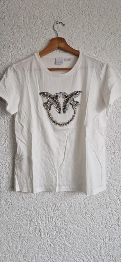 S -  Pinko Quentin logo birds Ricamato t-shirt print white nieuw (0425meg4)