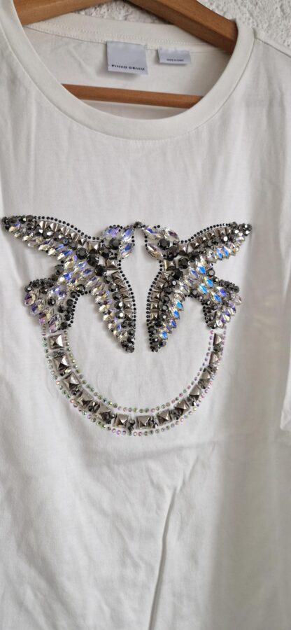 S -  Pinko Quentin logo birds Ricamato t-shirt print white nieuw (0425meg4) - Afbeelding 3