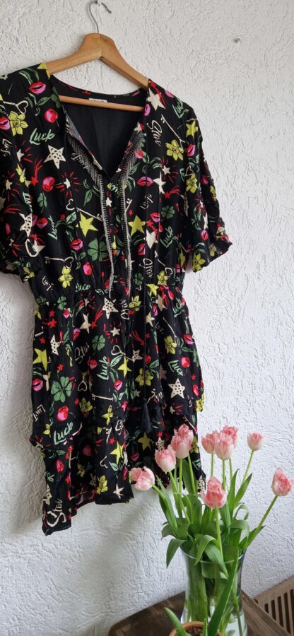 M - Liu Jo jurk zwart print viscose (0425meg5) - Afbeelding 3