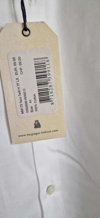 L - Mc Gregor overhemd wit boordmaat 41 nieuw (0525meg6) - Afbeelding 6