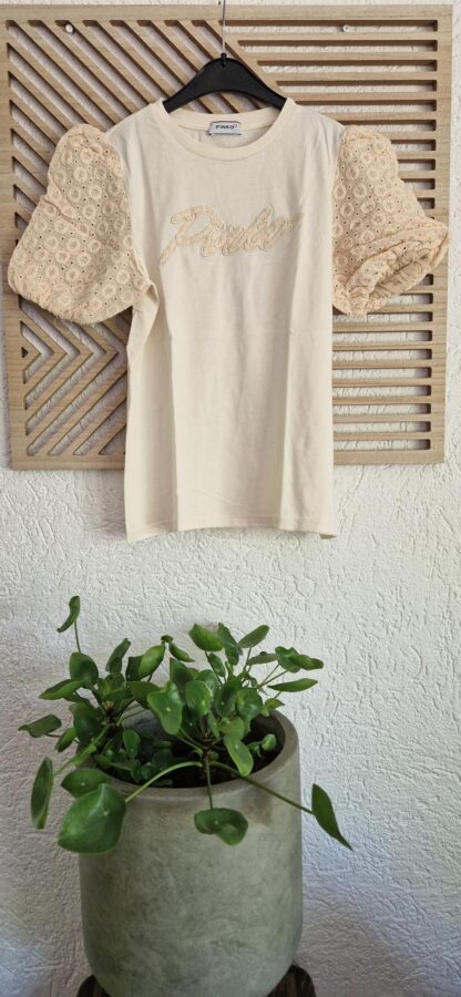 158 - Pinko shirt roomwit mouwtje broderie (0525meg7) - Afbeelding 2