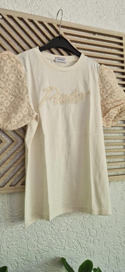 158 - Pinko shirt roomwit mouwtje broderie (0525meg7)