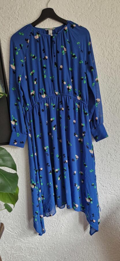 38 - H&M jurk blauw print groen beige zwart (0525bak)