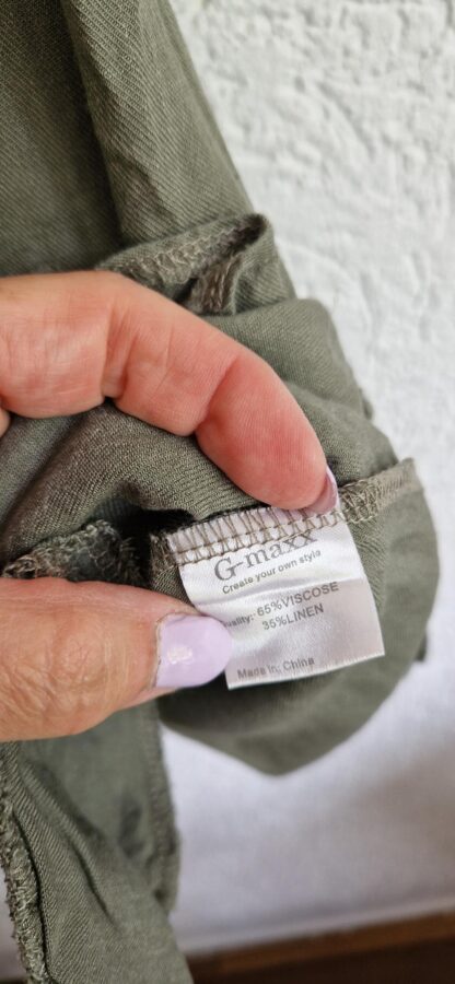 S - G-Maxx jurk khaki met linnen (0625dor) - Afbeelding 2