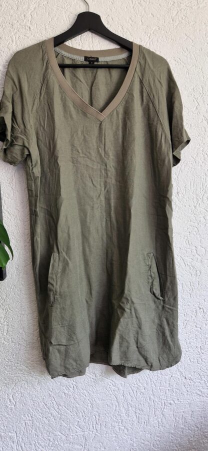 S - G-Maxx jurk khaki met linnen (0625dor)