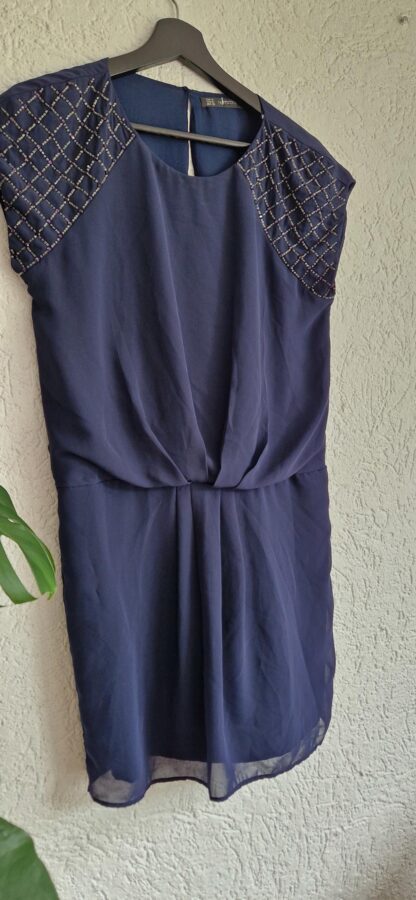 M - Zara blauwe jurk met kraaltjes (0625dor)