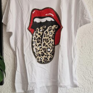 L - Shirt wit mond tijgerprint (0625meg8)