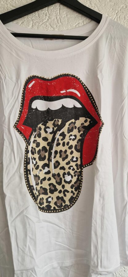 L - Shirt wit mond tijgerprint (0625meg8) - Afbeelding 3