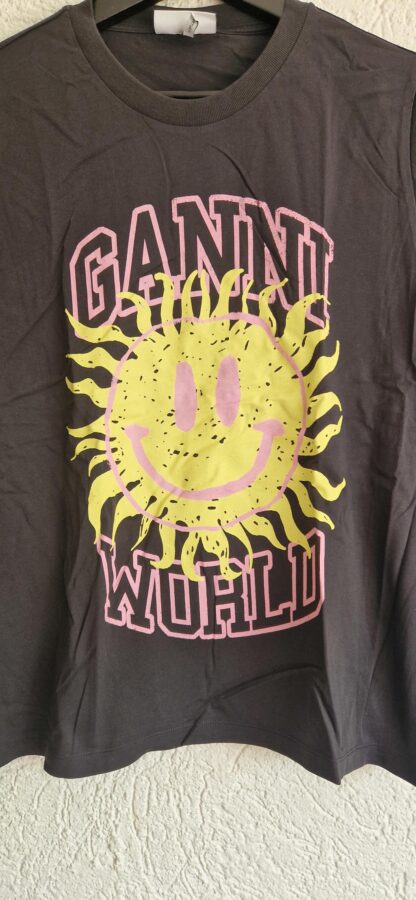 M - Ganni smiley t-shirt Phantom (0625meg8) - Afbeelding 3