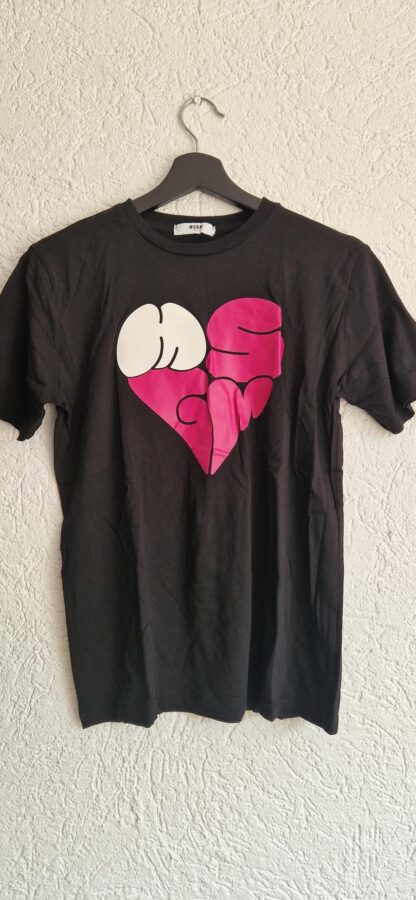 164 - MSGM shirt zwart hart print (0625meg8)