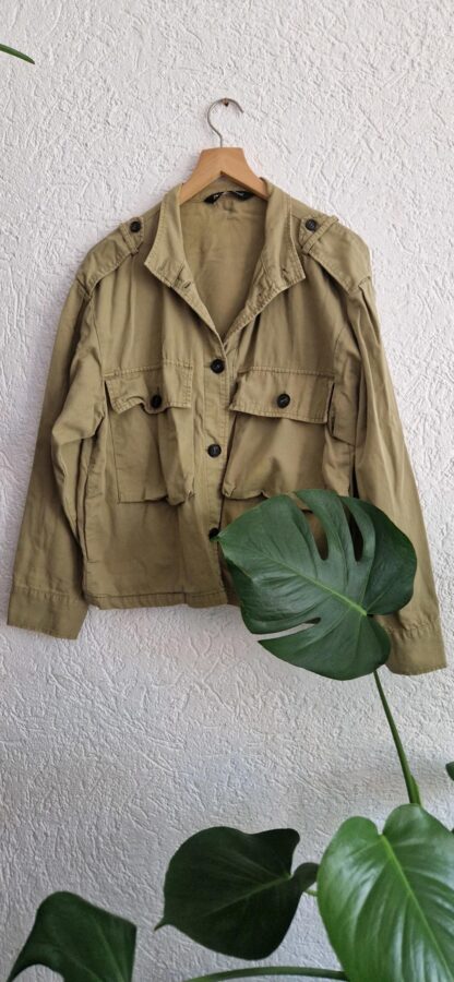 S - Zara jacket oversized met zakken khaki (0825bak) - Afbeelding 3