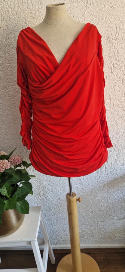 XL - H&M gerimpelde shirt offshoulder rood (0825ros) - Afbeelding 2