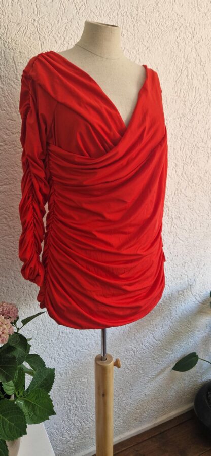 XL - H&M gerimpelde shirt offshoulder rood (0825ros)
