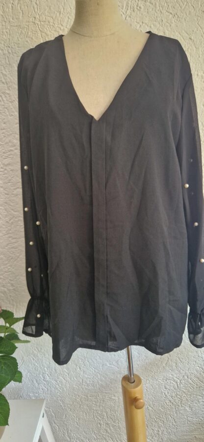 M/L - Zwarte blouse met parels (0825ros) - Afbeelding 2