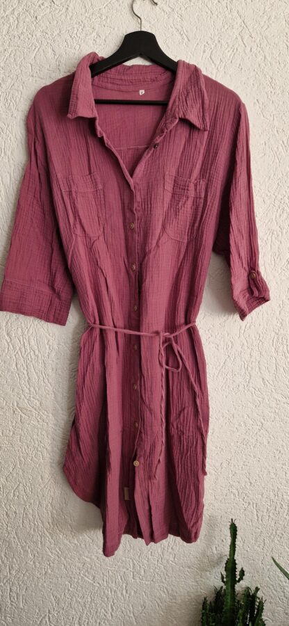L - Wafeltjeskatoen jurk roze/paarsig (1025han)