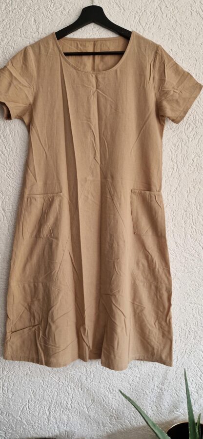 M - Jurk beige met zakken linnen(look) (1025han)