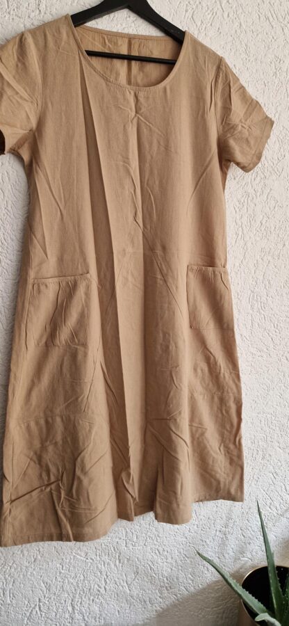 M - Jurk beige met zakken linnen(look) (1025han) - Afbeelding 3